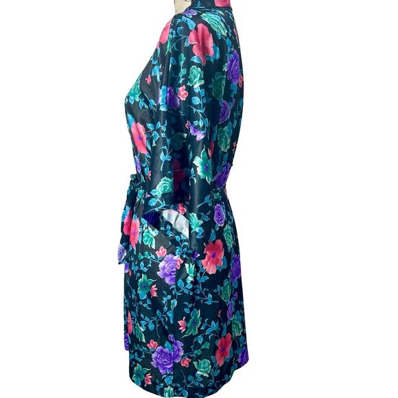 Vintage 80s Floral Satin Knee-Length House Robe Size Large - Picture 4 of 8